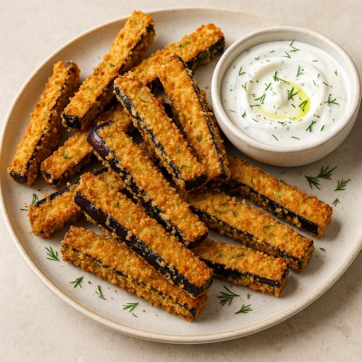 Crispy Eggplant Fries with Yogurt-Dill Dip