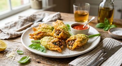 Italian Sausage Stuffed Squash Blossoms