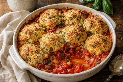 Tomato Cobbler with Cheddar Herb Biscuits